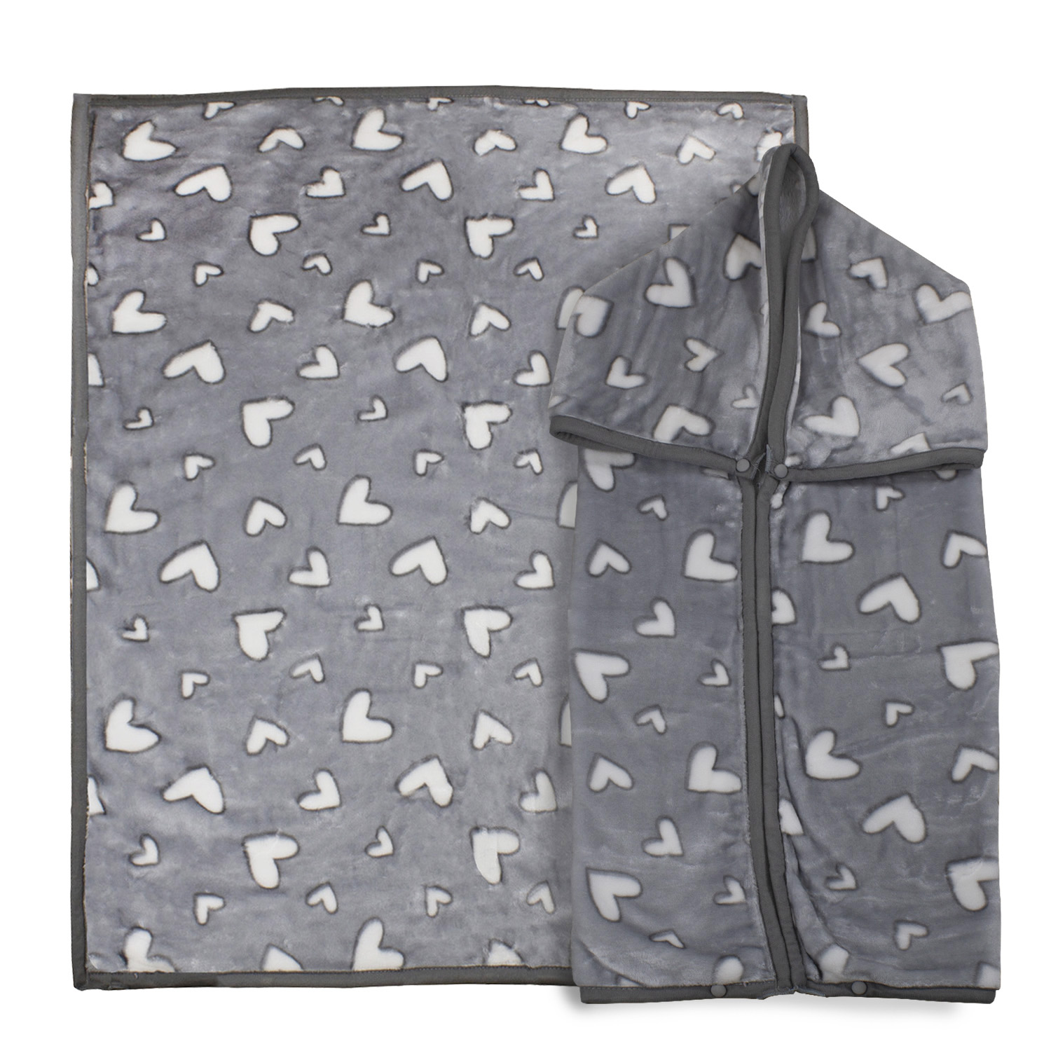 SACO CON BROCHE ULTRA SOFT CORAZONES 80X110CM GRIS BEBESIT - 1