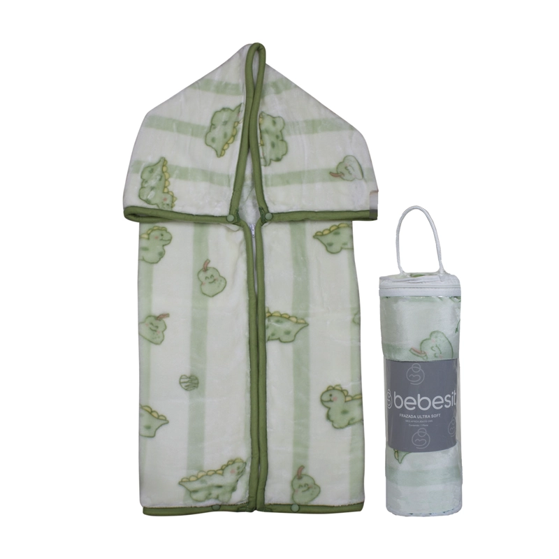 SACO CON BROCHE ULTRA SOFT DINO 80X110CM VERDE BEBESIT - 2