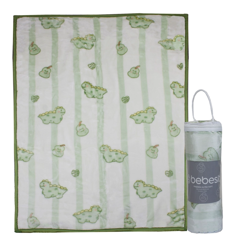 FRAZADA ULTRA SOFT DINO 80X110CM VERDE BEBESIT - 1