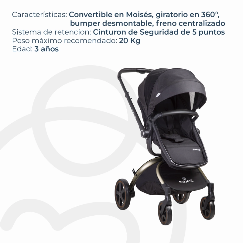 COCHE CUNA TRAVEL SYSTEM DELUXE 360° SX DORADO BEBESIT - 6