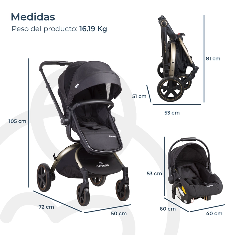 COCHE CUNA TRAVEL SYSTEM DELUXE 360° SX DORADO BEBESIT - 8