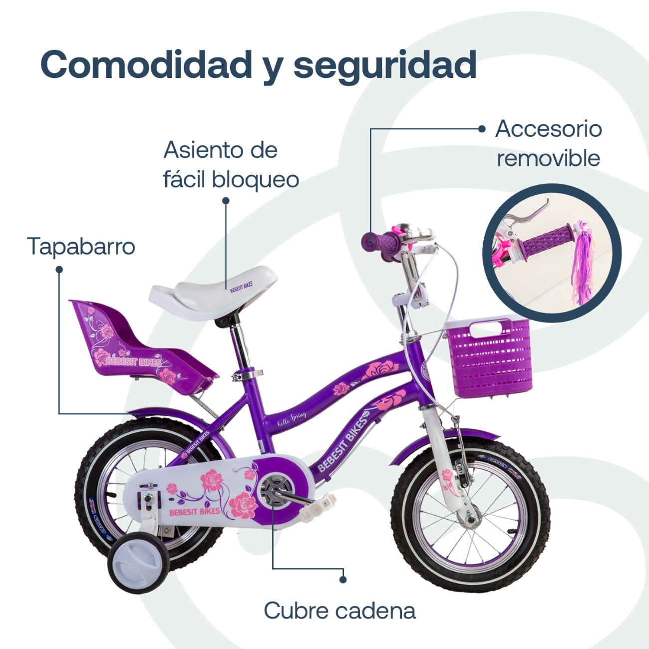 BICICLETA INFANTIL QUEEN ARO 12 MORADA BEBESIT - 5