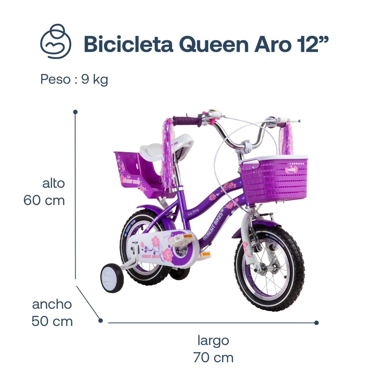 BICICLETA INFANTIL QUEEN ARO 12 MORADA BEBESIT - 7
