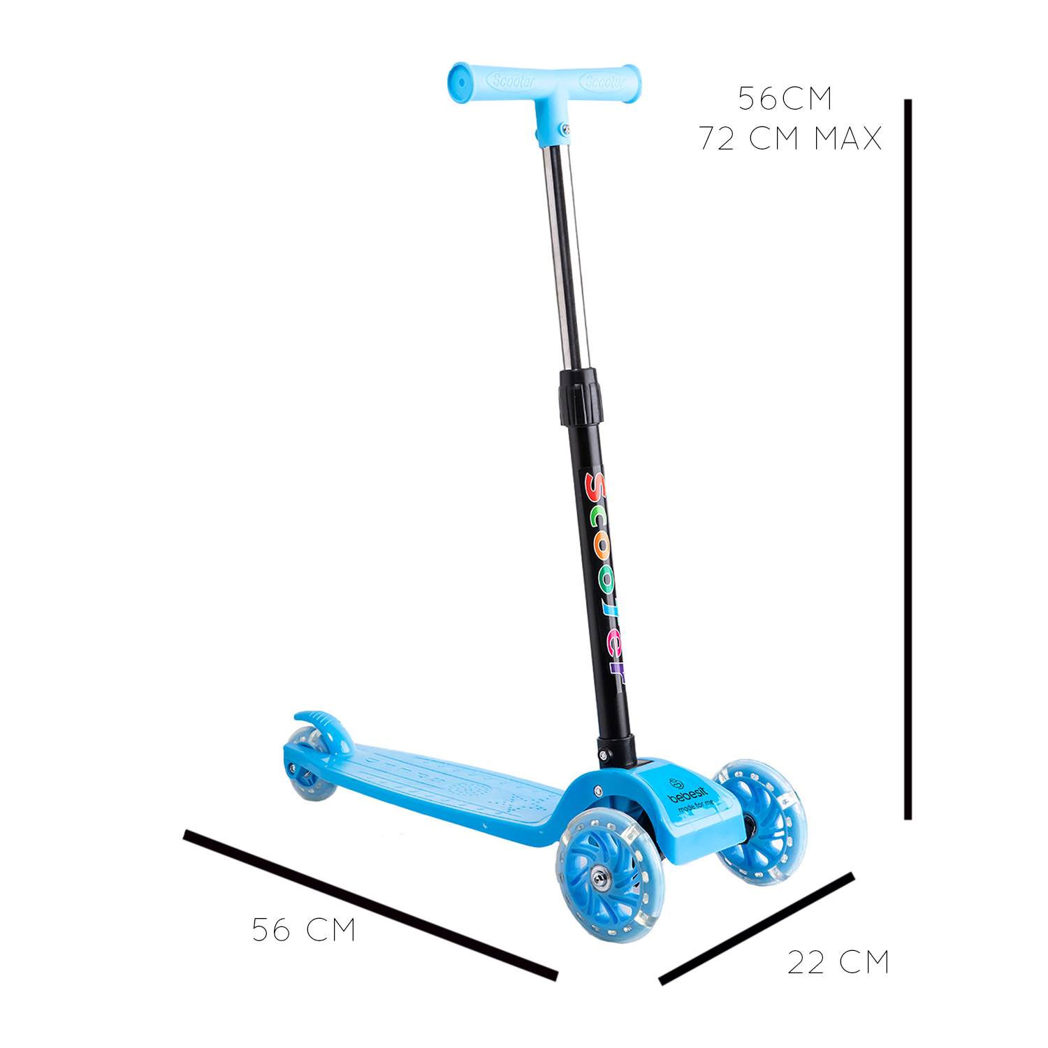 SCOOTER MONOPATÍN NIÑO REGULABLE PLEGABLE XT03 AZUL BEBESIT - 3