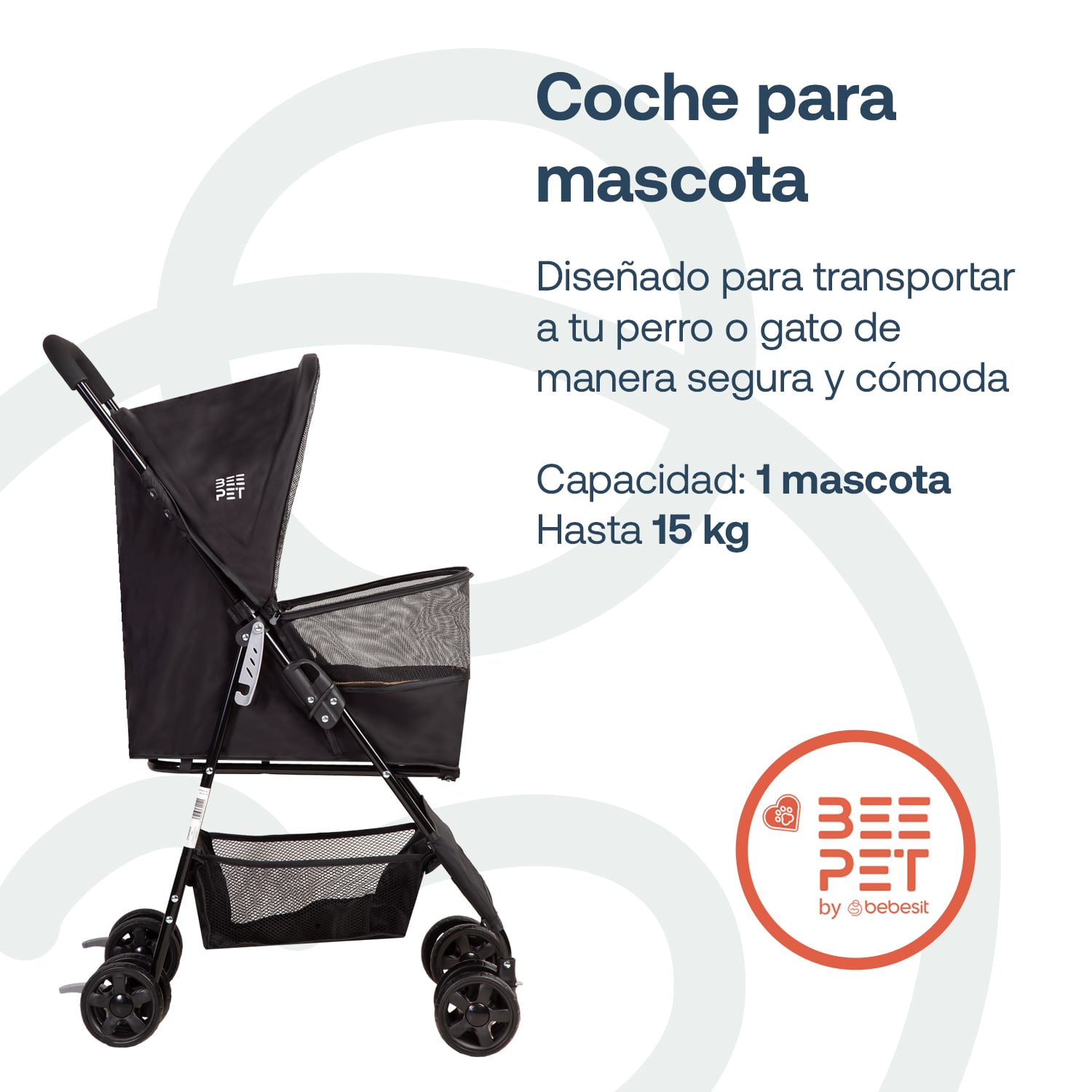 COCHE MASCOTA PLEGABLE LIGHT PERRO GATO EN COLOR NEGRO BEEPET BEBESIT - 2
