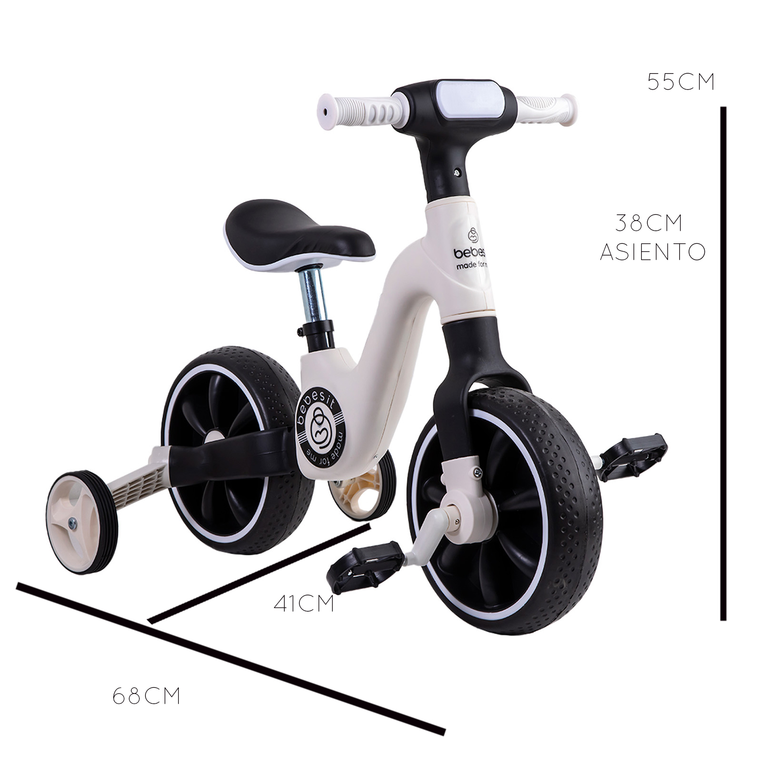 TRICICLO BICICLETA APRENDIZAJE PEDALES 2 EN 1 XT05 EN COLOR BLANCO - 3