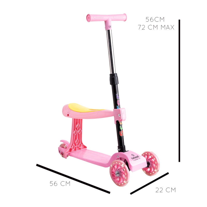 SCOOTER MONOPATÍN 2 EN 1 CON ASIENTO NIÑA PLEGABLE XT04 ROSA - 8