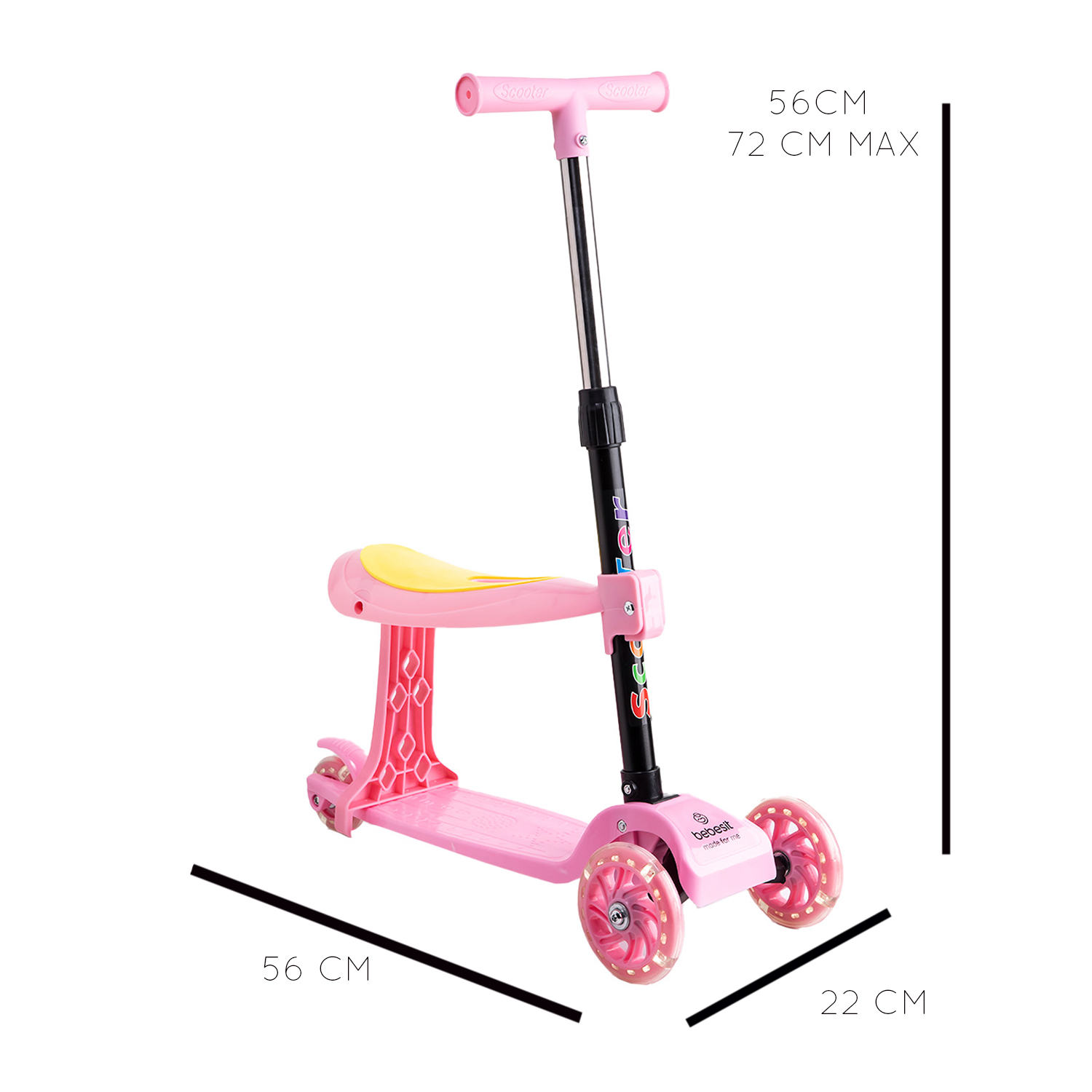 SCOOTER MONOPATÍN 2 EN 1 CON ASIENTO NIÑA PLEGABLE XT04 ROSA - 8