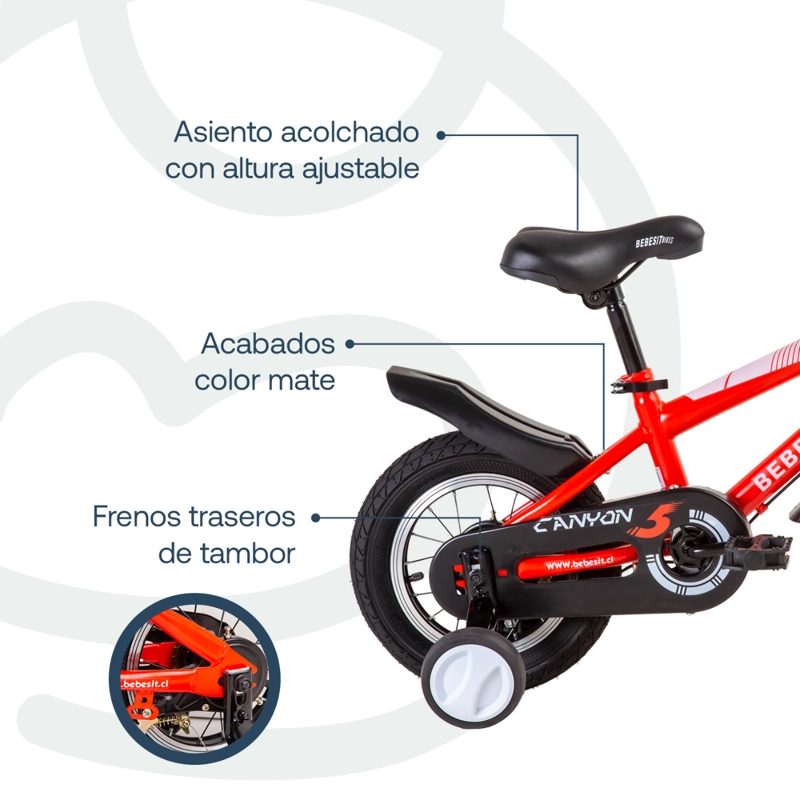 BICICLETA INFANTIL CANYON ARO 12 EN COLOR ROJO BEBESIT - 4