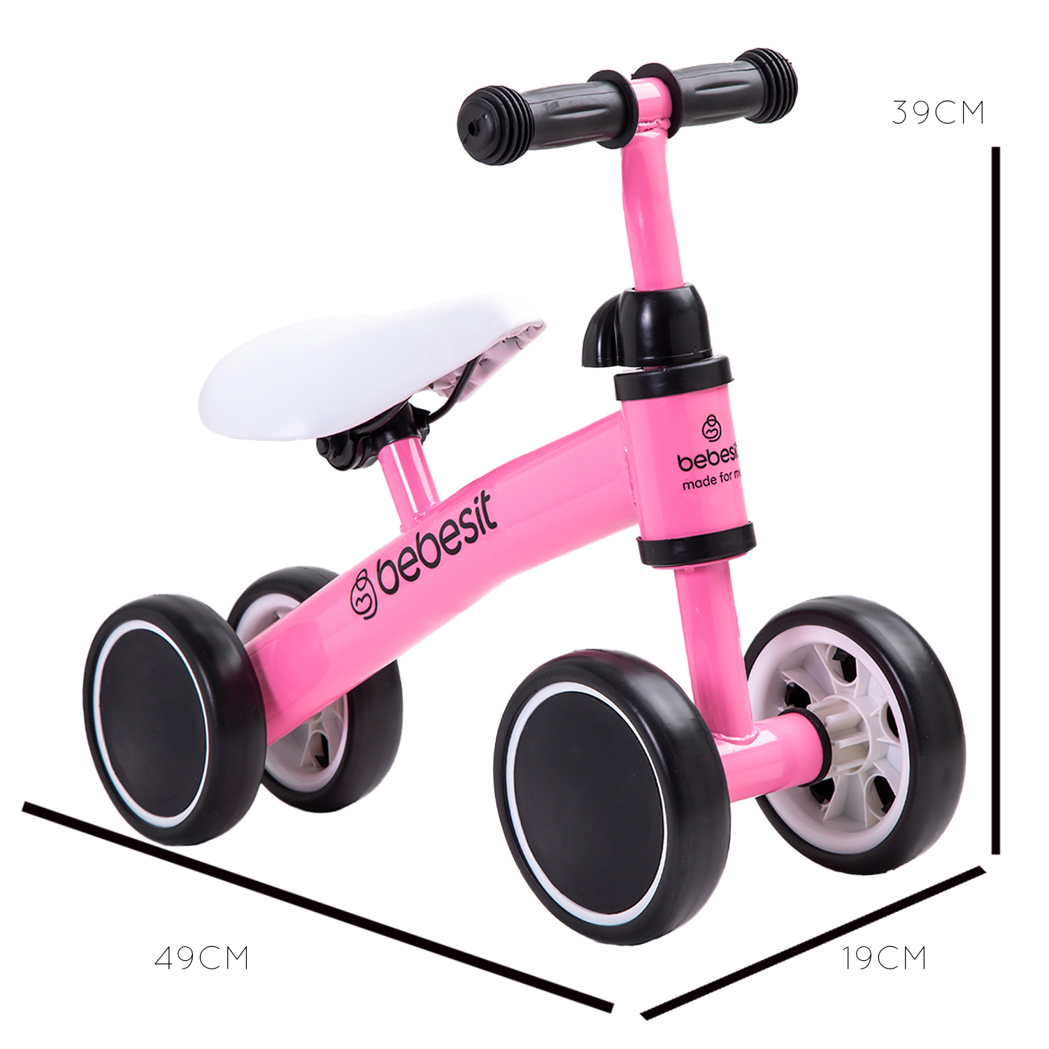 TRICICLO CORREPASILLOS APRENDIZAJE 4 RUEDAS XT02 ROSA BEBESIT - 5
