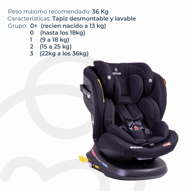 SILLA DE AUTO CONVERTIBLE ISOFIX SUPRA 360º PREMIUM EN COLOR NEGRO - 3