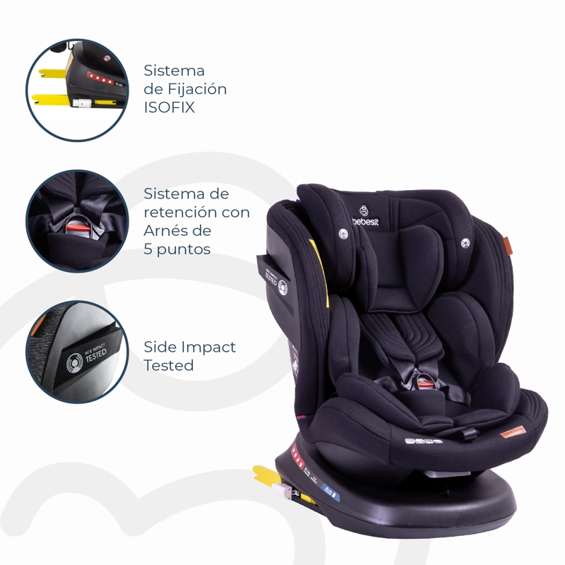 SILLA DE AUTO CONVERTIBLE ISOFIX SUPRA 360º PREMIUM EN COLOR NEGRO - 4