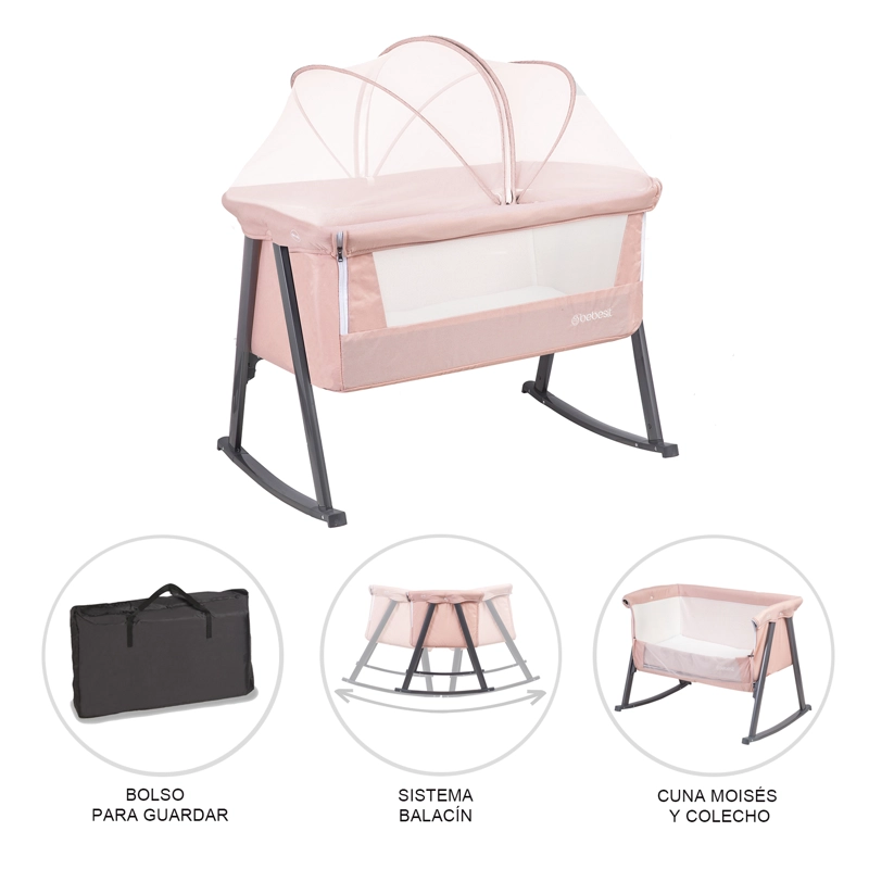 CUNA MOISE S BALANCIN CON MOSQUITERO ROSADO BEBESIT - 5