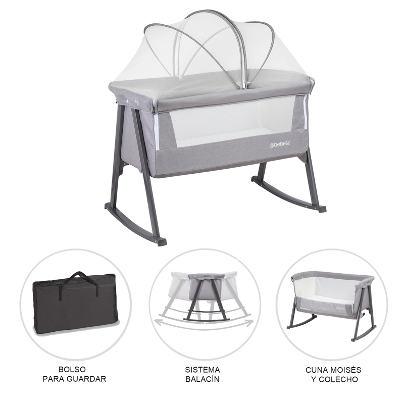 CUNA MOISE S BALANCIN CON MOSQUITERO GRIS BEBESIT - 4