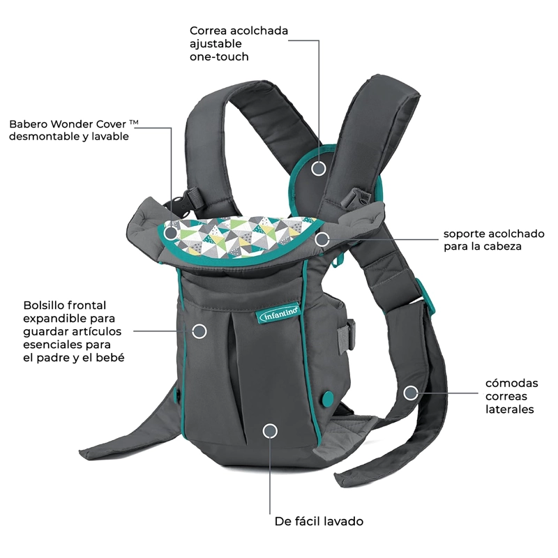 PORTABEBE S SWIFT CLASSIC CON BOLSILLO GRIS INFANTINO - 5