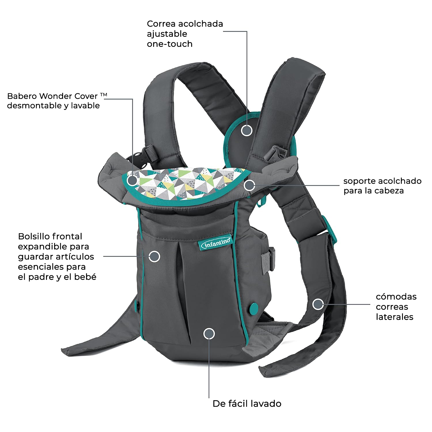 PORTABEBE S SWIFT CLASSIC CON BOLSILLO GRIS INFANTINO - 5