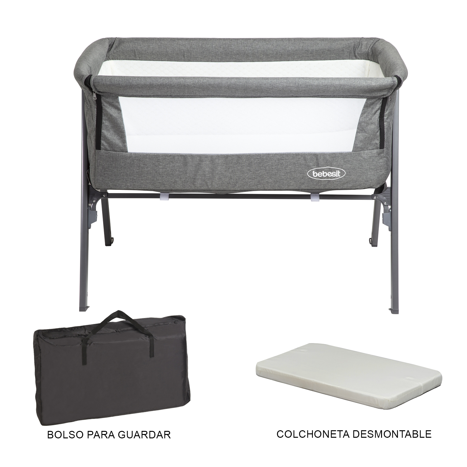 CUNA COLECHO EASY LX CON MOSQUITERO GRIS - 6