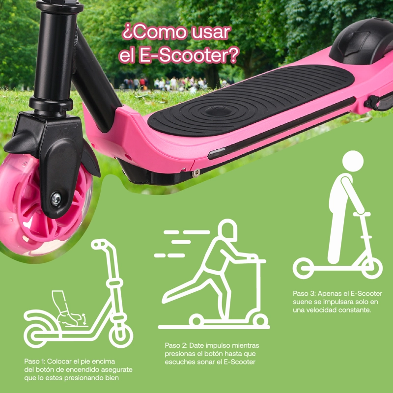 MONOPATIN ELE CTRICO PLEGABLE E-SCOOTER 60W 24V2000MAH ROSADO - 2