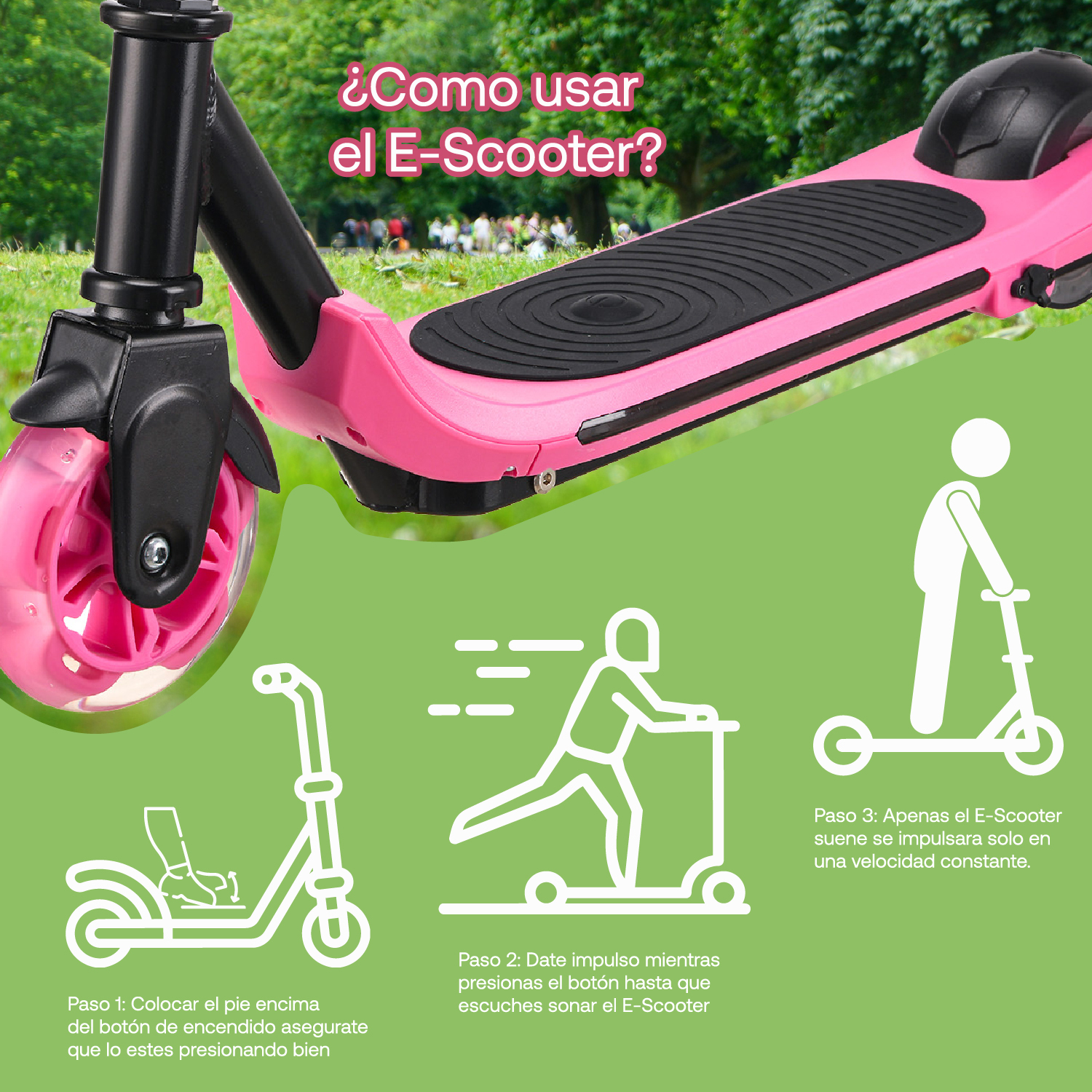 MONOPATIN ELECTRICO PLEGABLE E-SCOOTER 60W 24V2000MAH ROSADO - 2