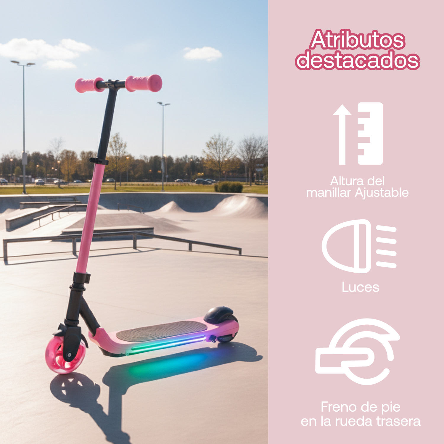 MONOPATIN ELECTRICO PLEGABLE E-SCOOTER 60W 24V2000MAH ROSADO - 3