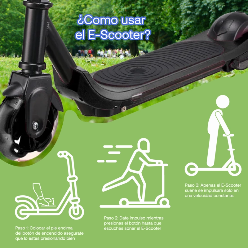 MONOPATIN ELECTRICO PLEGABLE E-SCOOTER 60W 24V2000MAH NEGRO - 2
