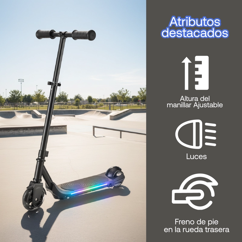 MONOPATIN ELECTRICO PLEGABLE E-SCOOTER 60W 24V2000MAH NEGRO - 3