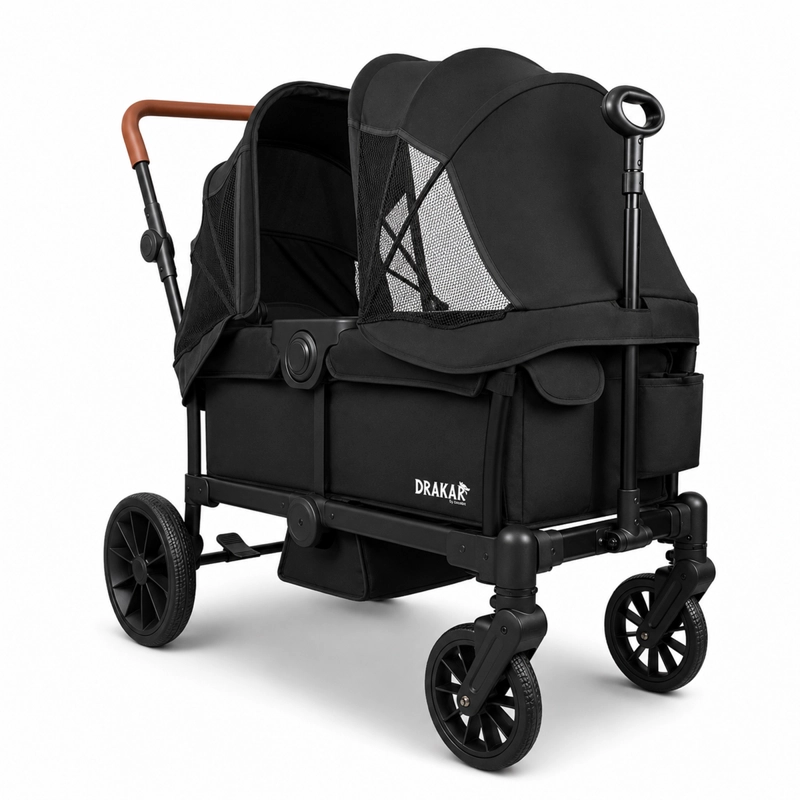 COCHE Y CARRO DE PASEO DOBLE WAGON DRAKAR NEGRO - 1