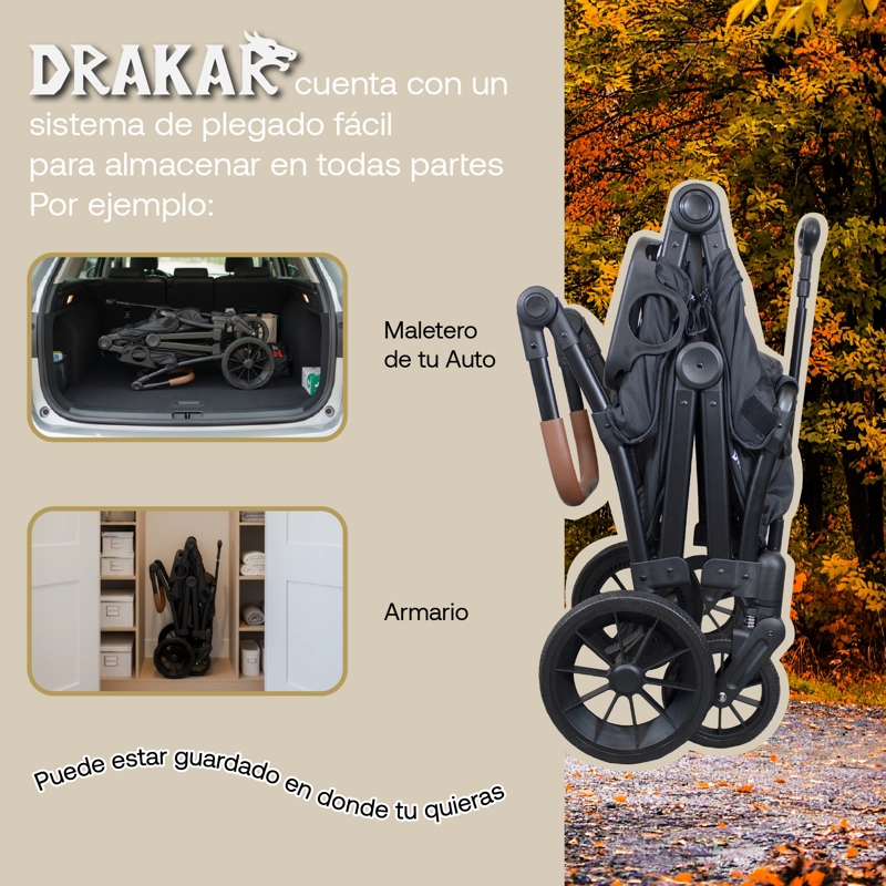 COCHE Y CARRO DE PASEO DOBLE WAGON DRAKAR NEGRO - 9