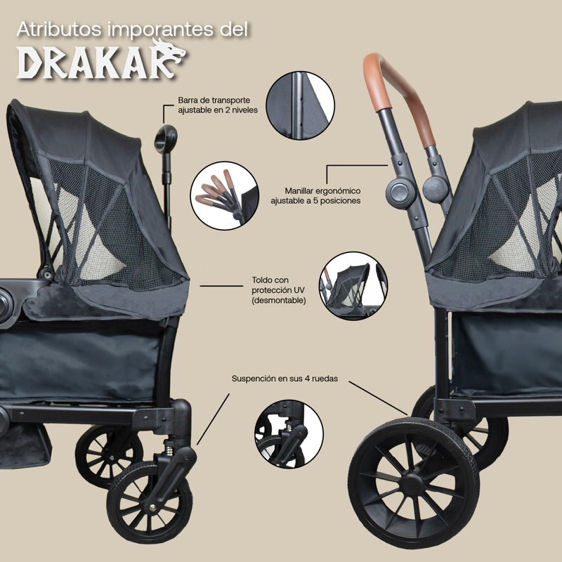 COCHE PASEO CARRO  WAGON DRAKAR NEGRO - 9