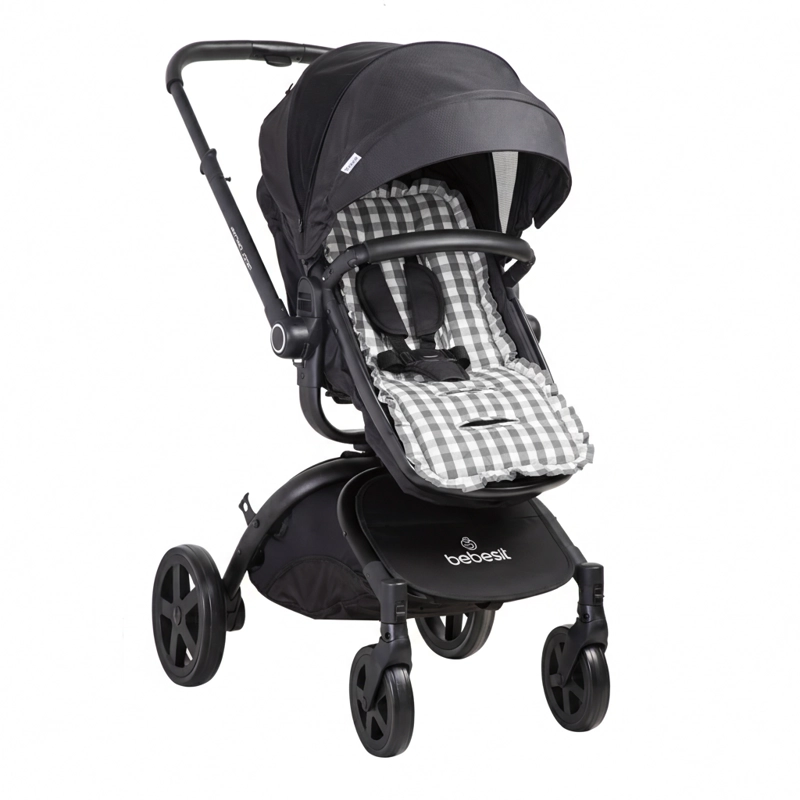 COJIN UNIVERSAL COCHE PASEO DISEÑO CUADROS GRIS 40 X 80 CM - 2