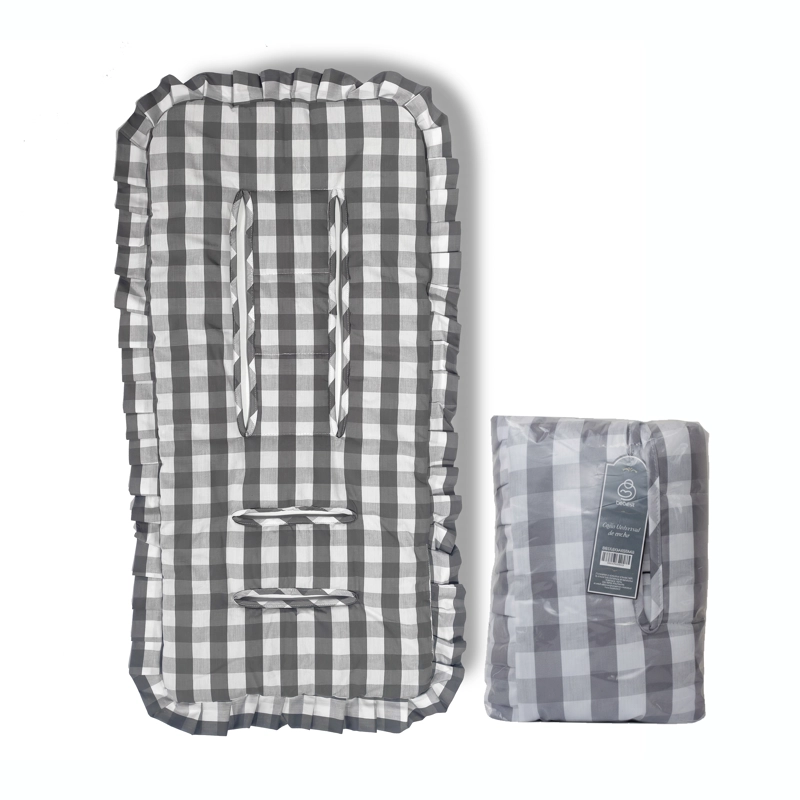 COJIN UNIVERSAL COCHE PASEO DISEÑO CUADROS GRIS 40 X 80 CM - 5