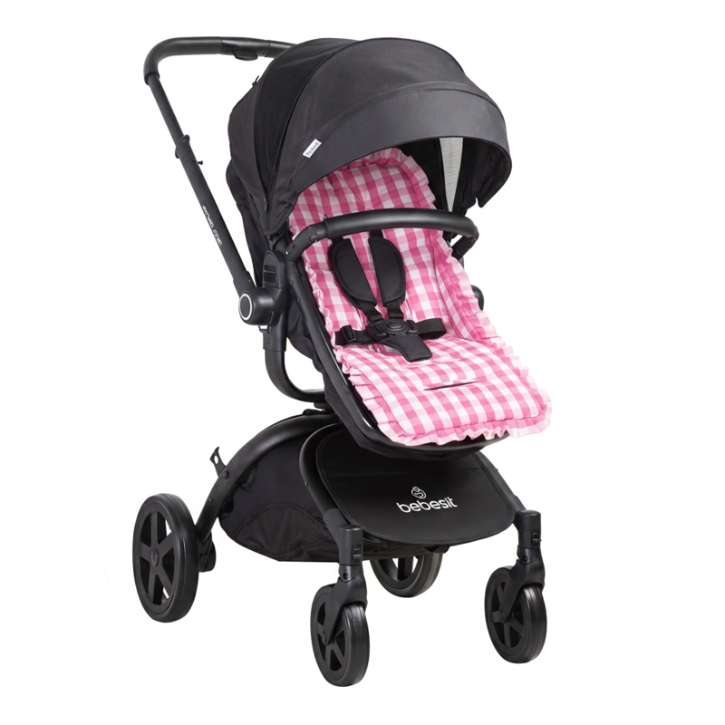 COJIN UNIVERSAL COCHE PASEO DISEÑO CUADROS ROSADO 40 X 80 CM - 2