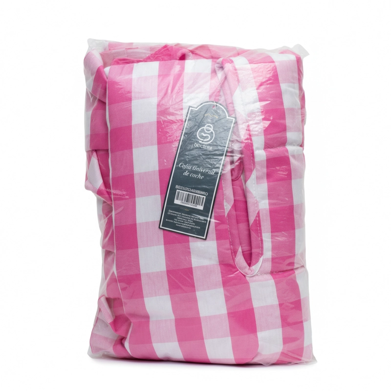 COJIN UNIVERSAL COCHE PASEO DISEÑO CUADROS ROSADO 40 X 80 CM - 6