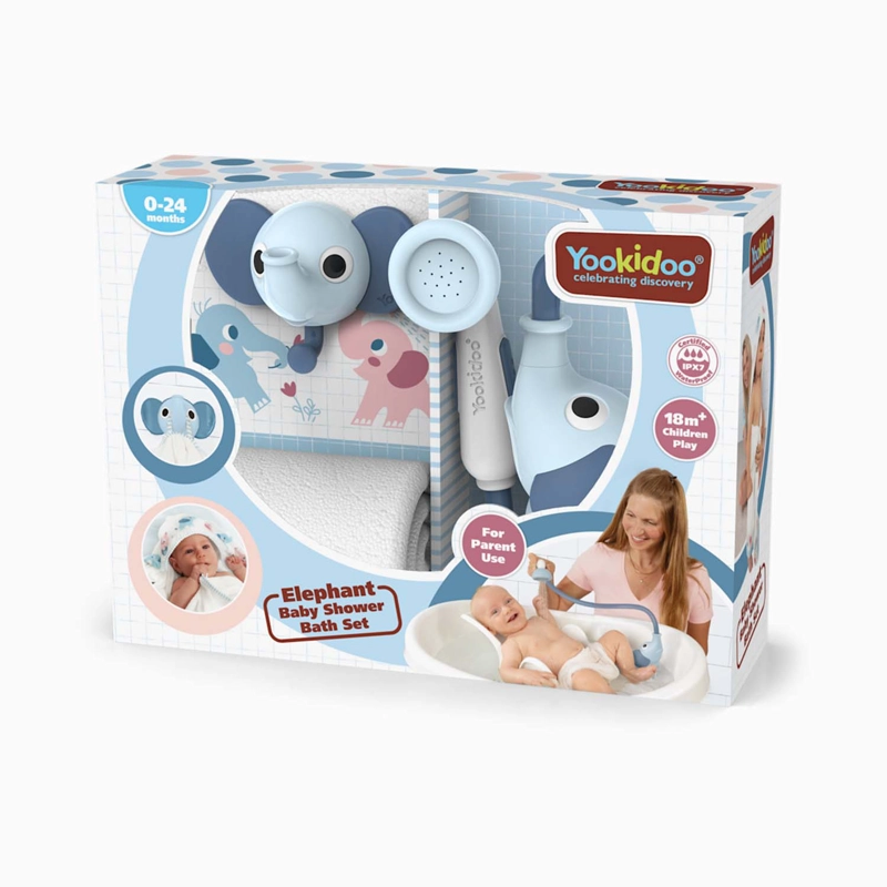 SET DE BAÑO DUCHA ELEFANTE Y TOALLA AZUL YOOKIDOO - 2