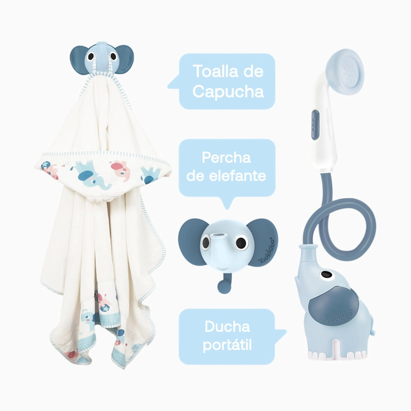 SET DE BAÑO DUCHA ELEFANTE Y TOALLA AZUL YOOKIDOO - 4