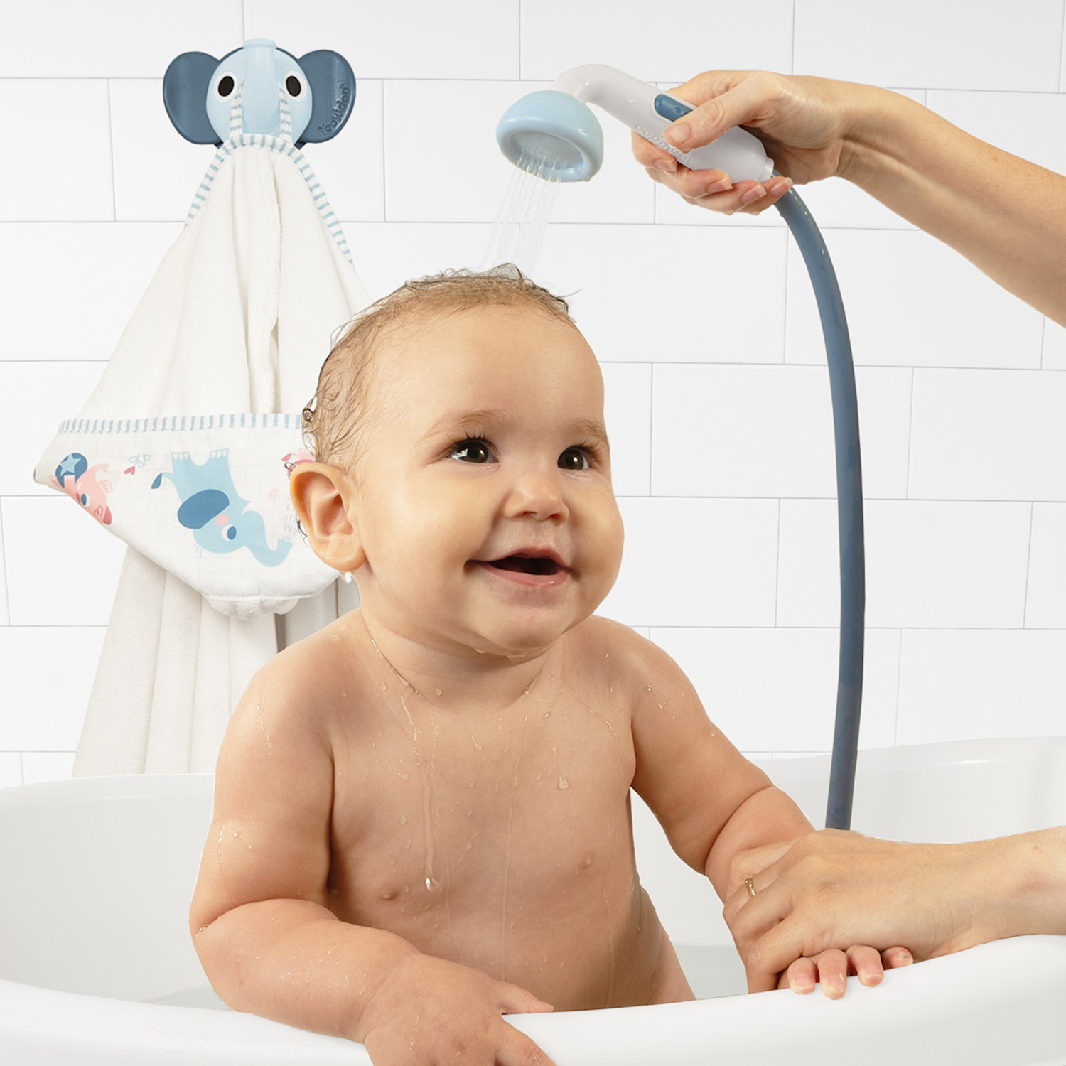 SET DE BAÑO DUCHA ELEFANTE Y TOALLA AZUL YOOKIDOO - 6