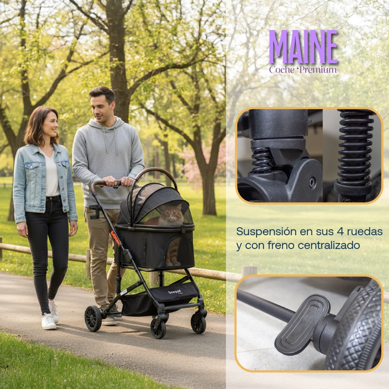 COCHE PARA MASCOTAS PREMIUM MAINE NEGRO - 4