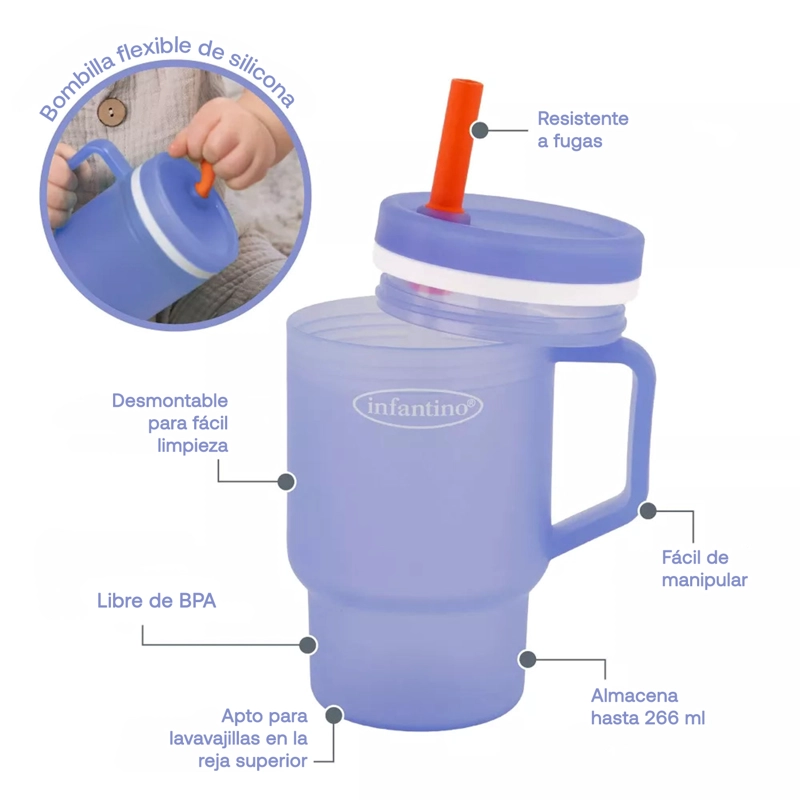 VASO ANTIDERRAME CON BOMBILLA MY 1ST TUMBLER 266ML AZUL - 3
