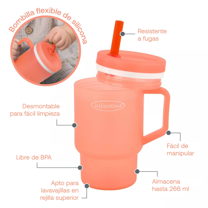VASO ANTIDERRAME CON BOMBILLA MY 1ST TUMBLER 250ML ROSA - 3