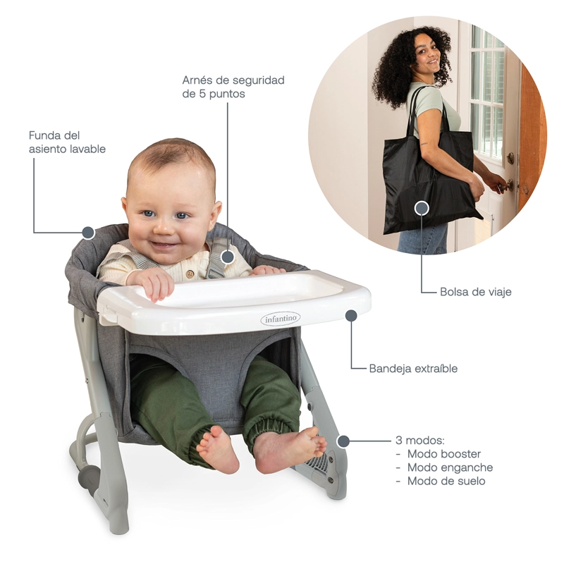 SILLA COMER PORTATIL 3 EN 1 THE ULTIMATE TRAVEL BOOSTER GRIS - 2