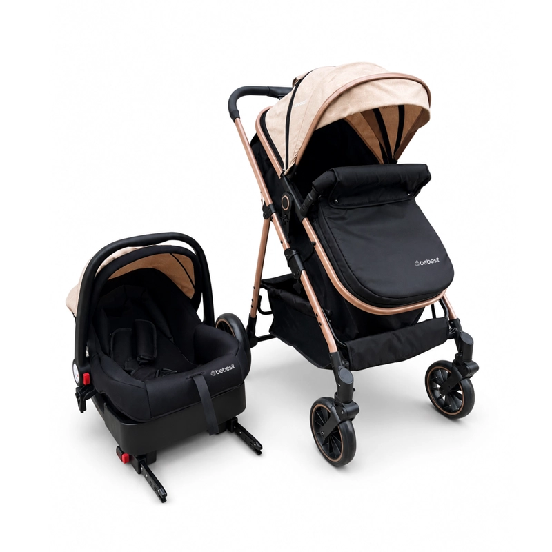 COCHE CUNA TRAVEL SYSTEM AUREO ISOFIX GOLD BEIGE BEBESIT - 1