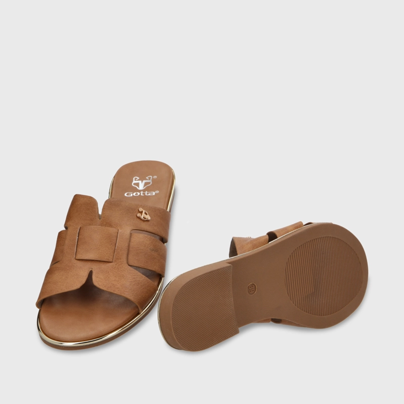 SANDALIA PLANO CAMEL MUJER 55210 - 8