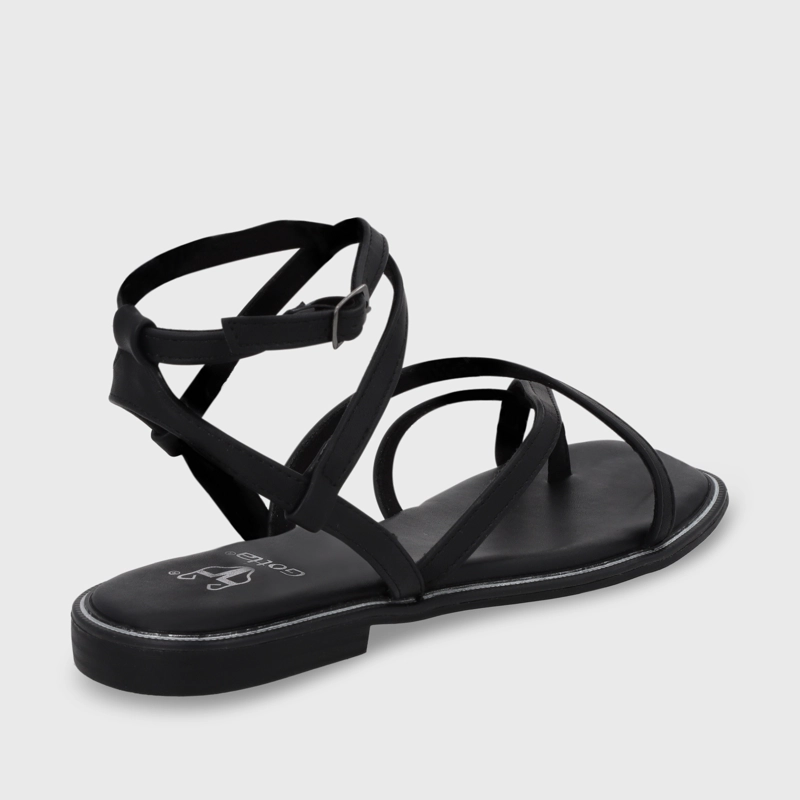 SANDALIA PLANA NEGRA MUJER 55221 - 4