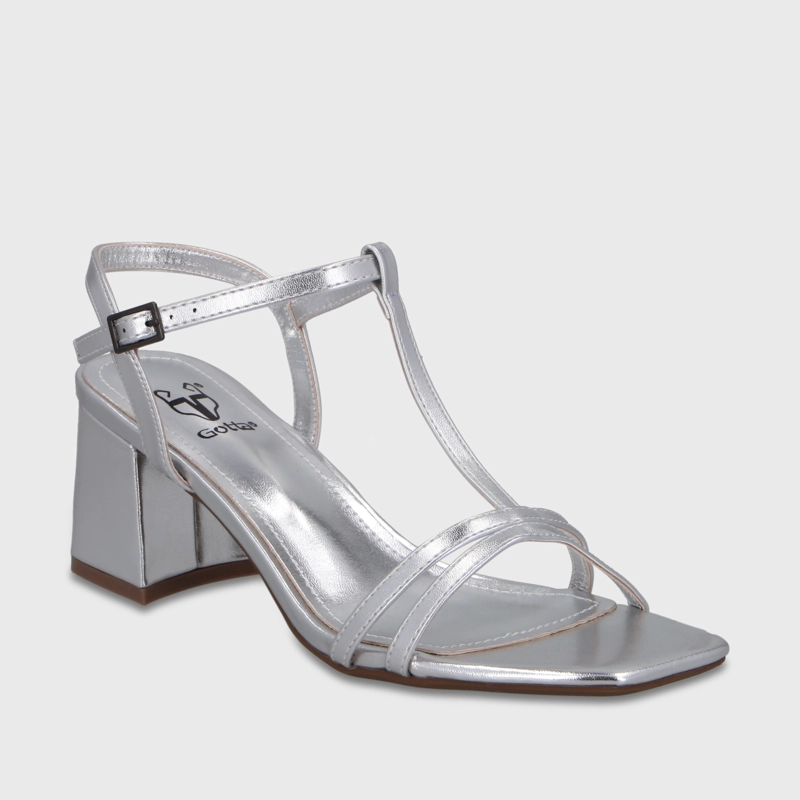 SANDALIA TACO PLATEADA MUJER 64031 - 2