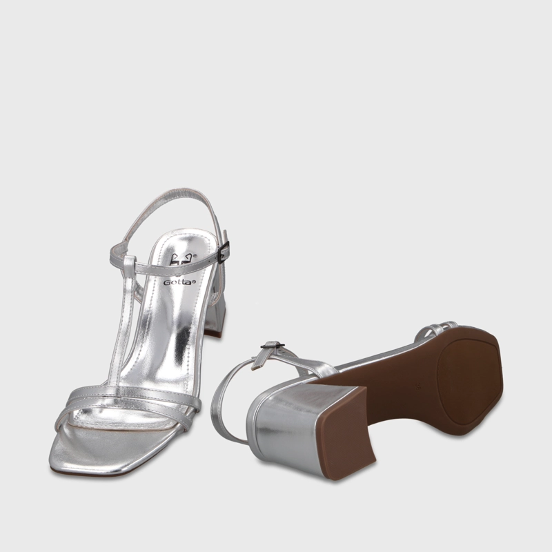 SANDALIA TACO PLATEADA MUJER 64031 - 7