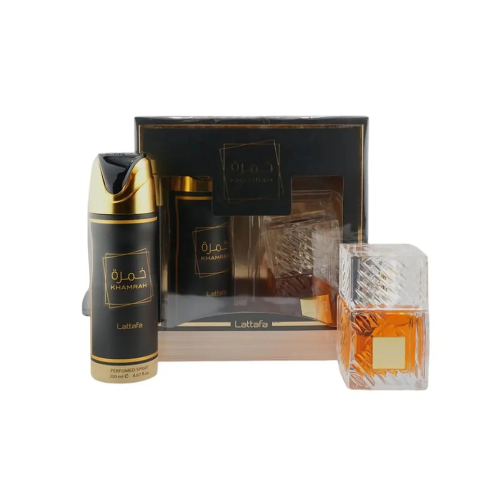 PERFUME LATTAFA KHAMRAH UNISEX EDP 100 ML / DESODORANTE 200 ML ESTUCHE - 1