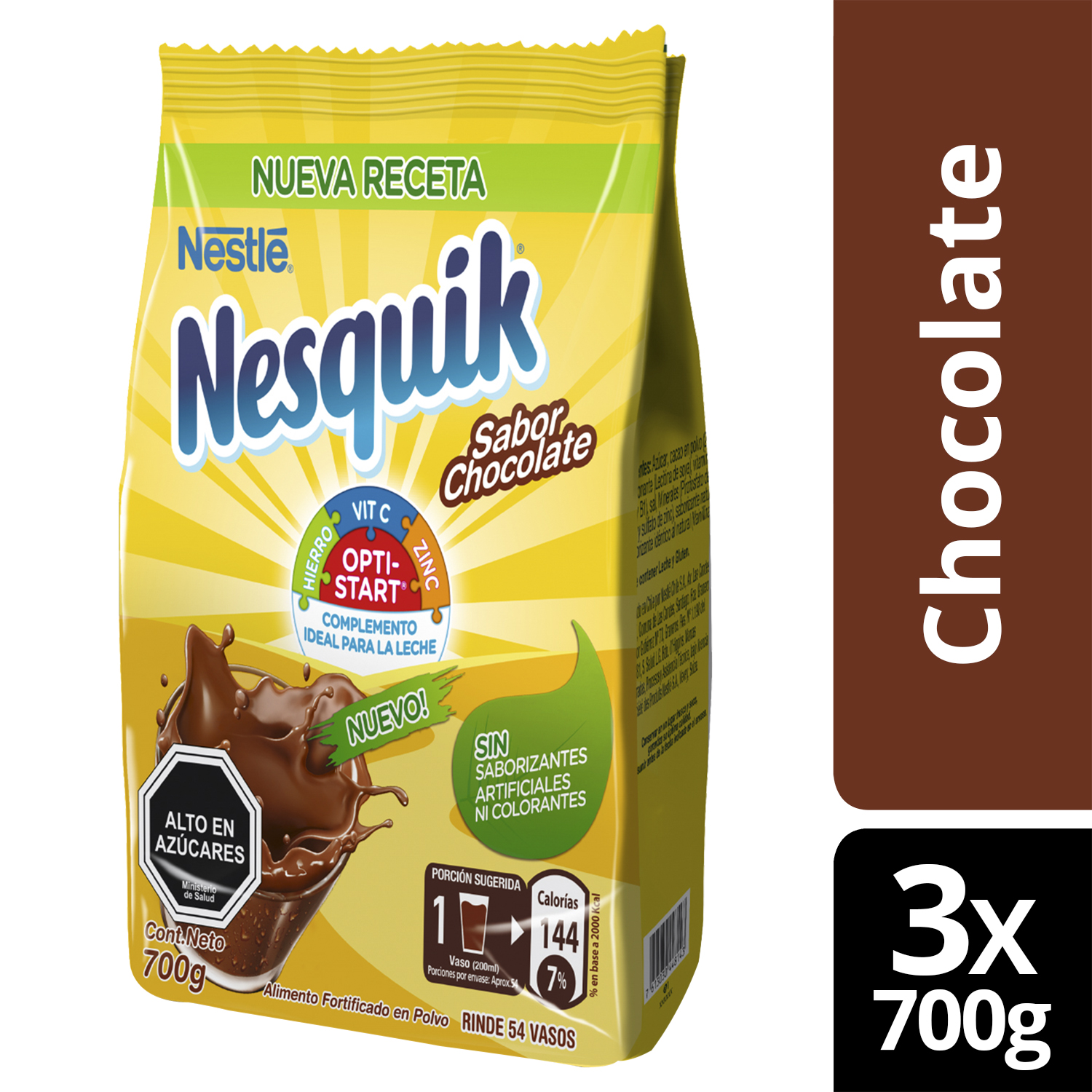 SABORIZANTE PARA LECHE NESQUIK OPTISTAR CHOCOLATE 700G X3 BOLSAS - 1