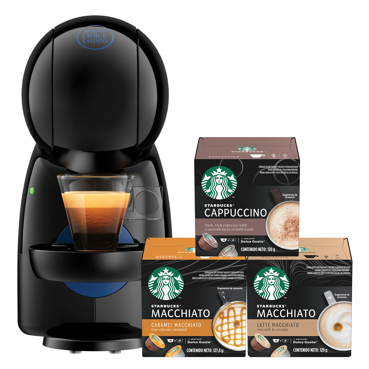 CAFETERA NESCAFÉ® DOLCE GUSTO® PICCOLO XS + CÁPSULAS DE CAFÉ STARBUCKS LACTEADAS X3 CAJAS - 1