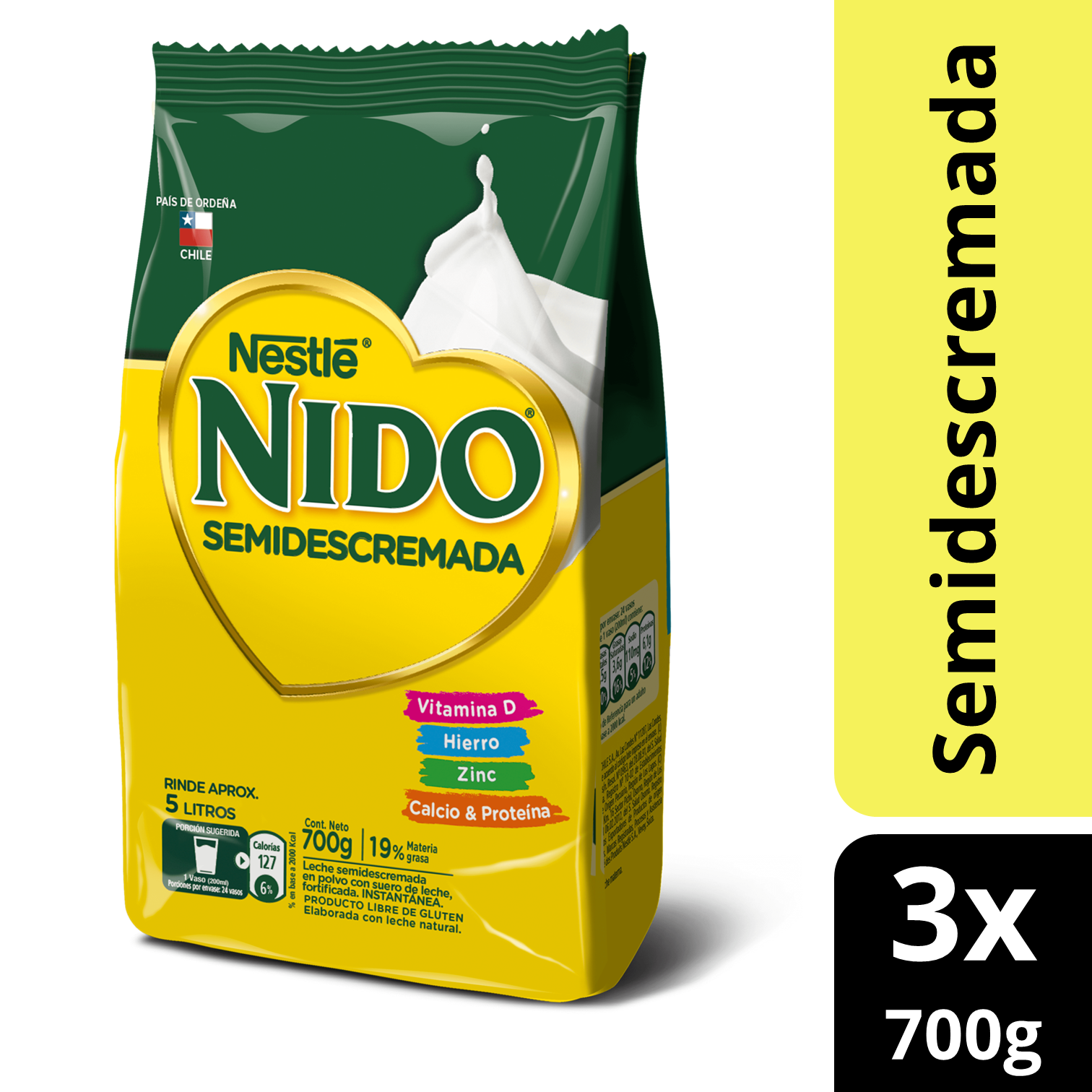 LECHE EN POLVO SEMIDESCREMADA NESTLÉ 700 GR 3 UN BOLSA NIDO - 1