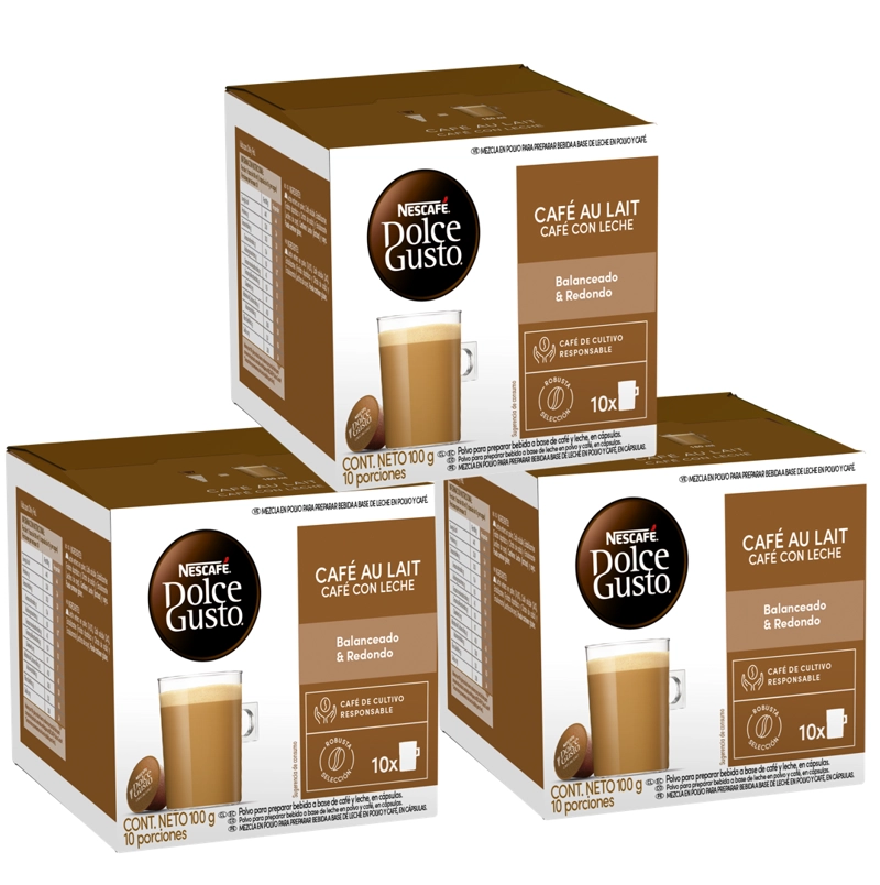 PACK 3 CAFÉ NESCAFÉ DOLCE GUSTO® CAFÉ AU LAIT 10 CÁPSULAS - 1